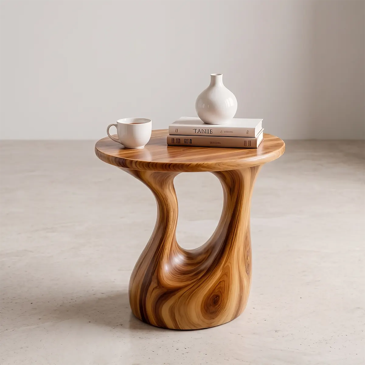 Sculptural Open Center Wood End Table | Round Organic Side Table TT006-8WHK6RP