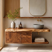 Floating Bathroom Vanity with 3 Drawers & Open Shelf | Modern Organic Design TT006-1XDO9BG
