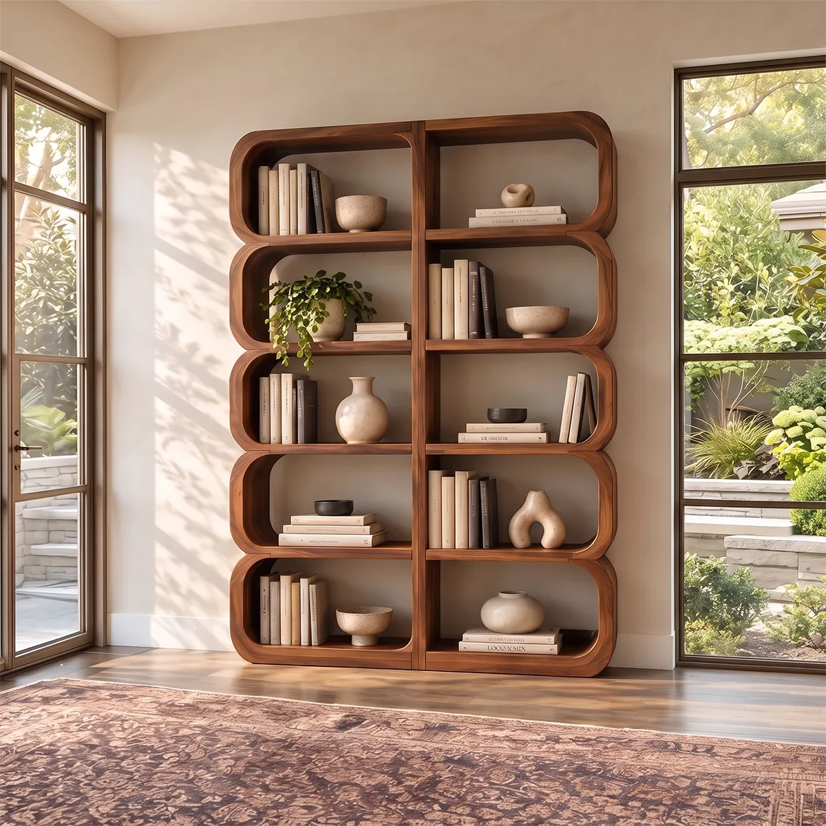 Tall Rounded Open Bookcase | 10-Cubby Modern Bookshelf with Sculptural Curved Frame HG021-4YOT6AX
