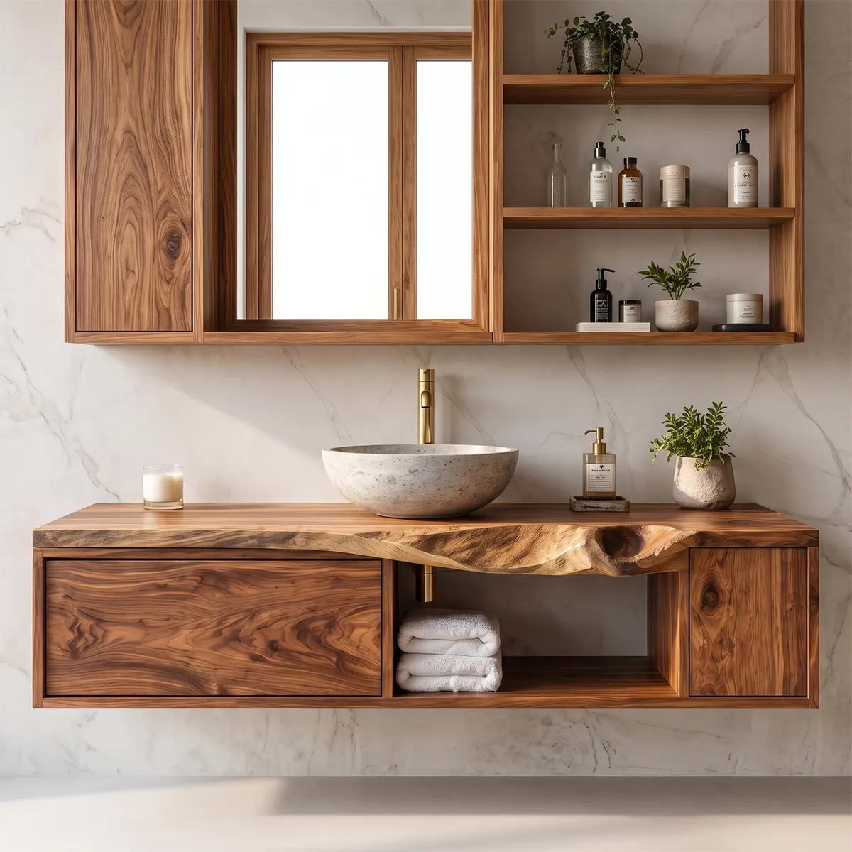 Live Edge Floating Bathroom Vanity | Wall Mounted Vanity with Storage TT006-8ARX9GC
