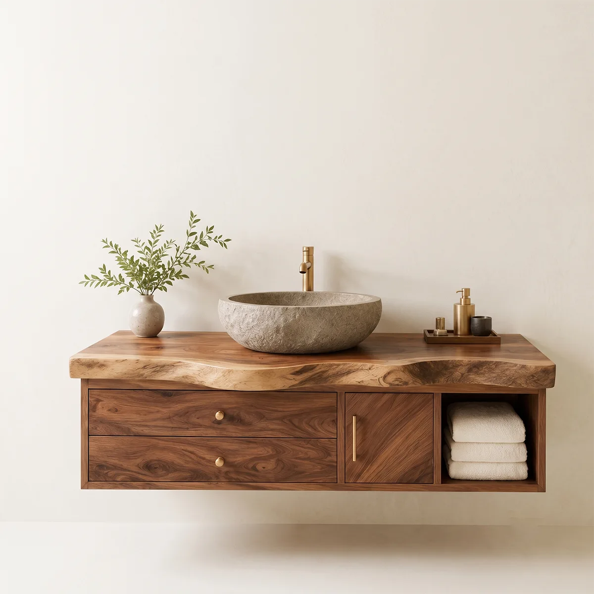 Floating Bathroom Vanity with Drawers, Cabinet & Open Storage | Organic Edge Design TT006-3MKE7YG
