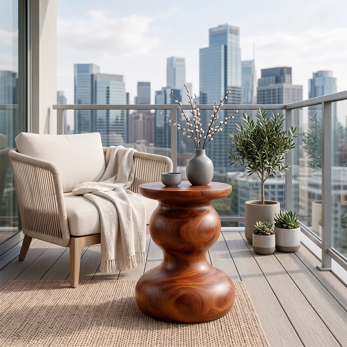 Sculptural Double Gourd Wood End Table | Round Pedestal Side Table TT006-3BUA5AI