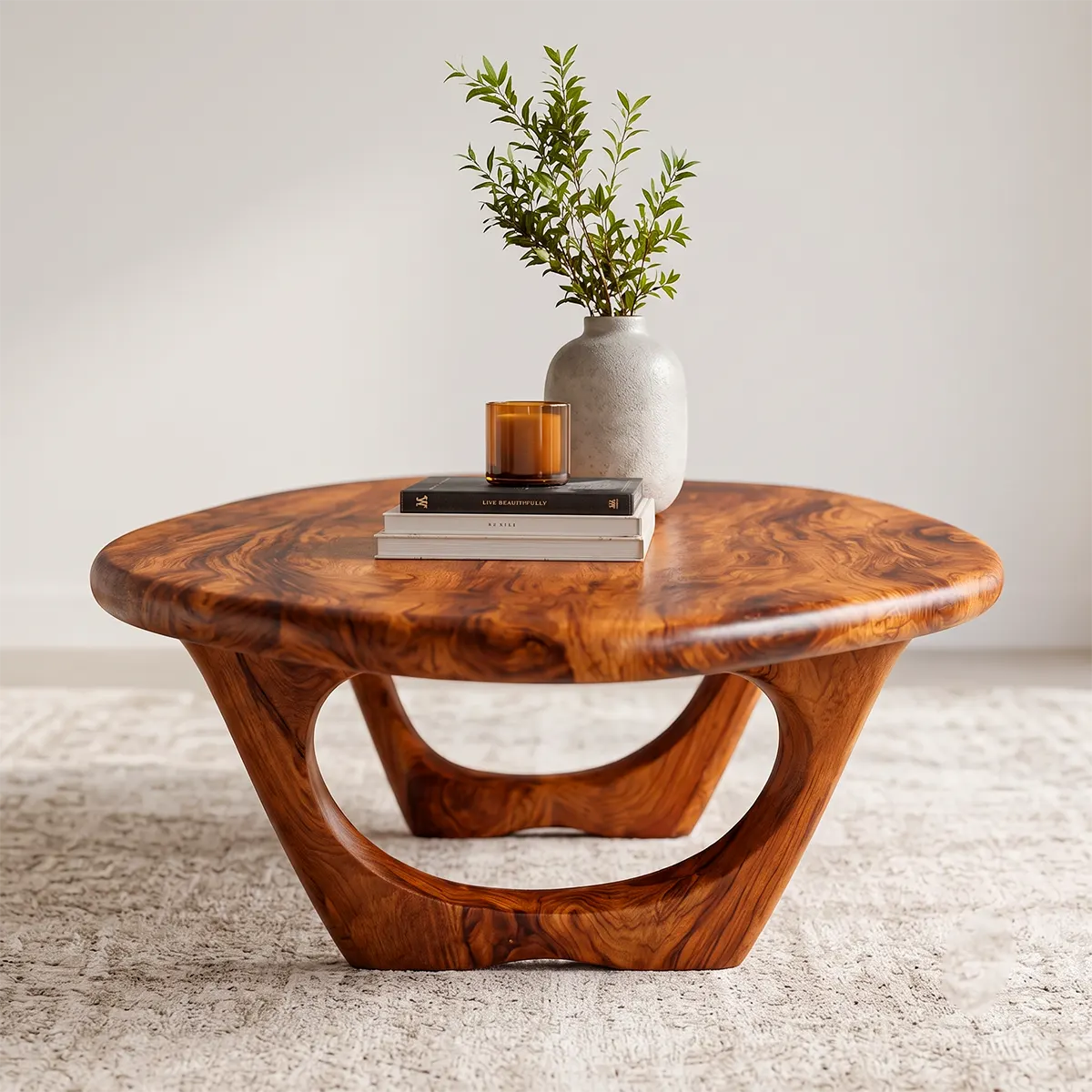 Modern Organic Coffee Table | Sculptural Oval Cocktail Table for Contemporary Living Room TT006-2224