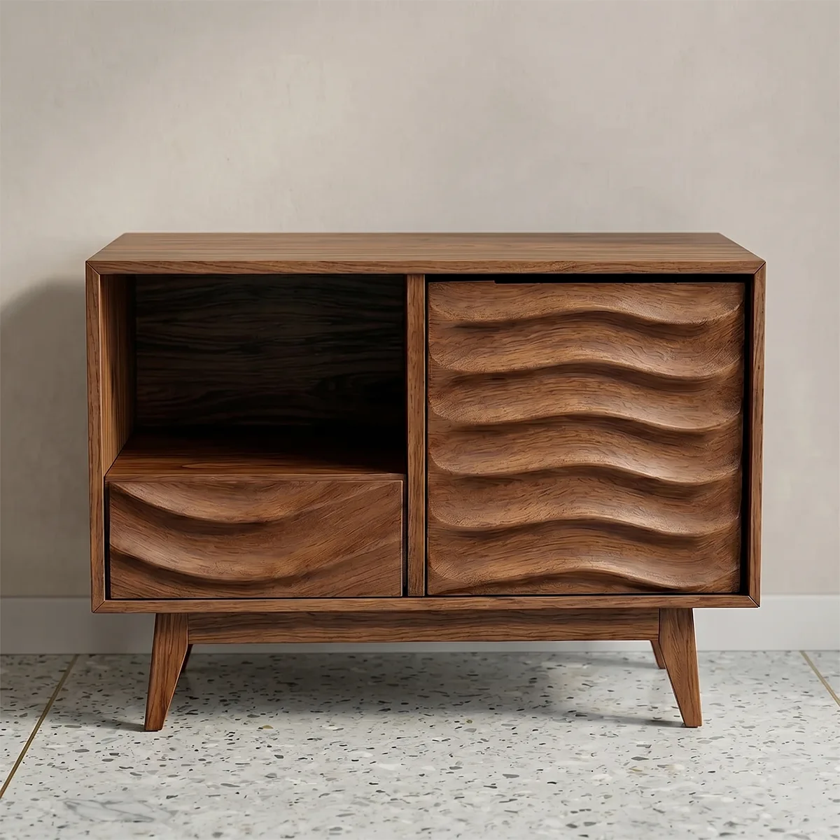Modern Solid Wood End Table with Storage | Mid Century Side Table with Drawer & Cabinet TH003-4266