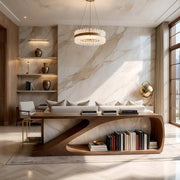 Solid Wood Sofa Console Table with Sculptural Curved Shelf Base