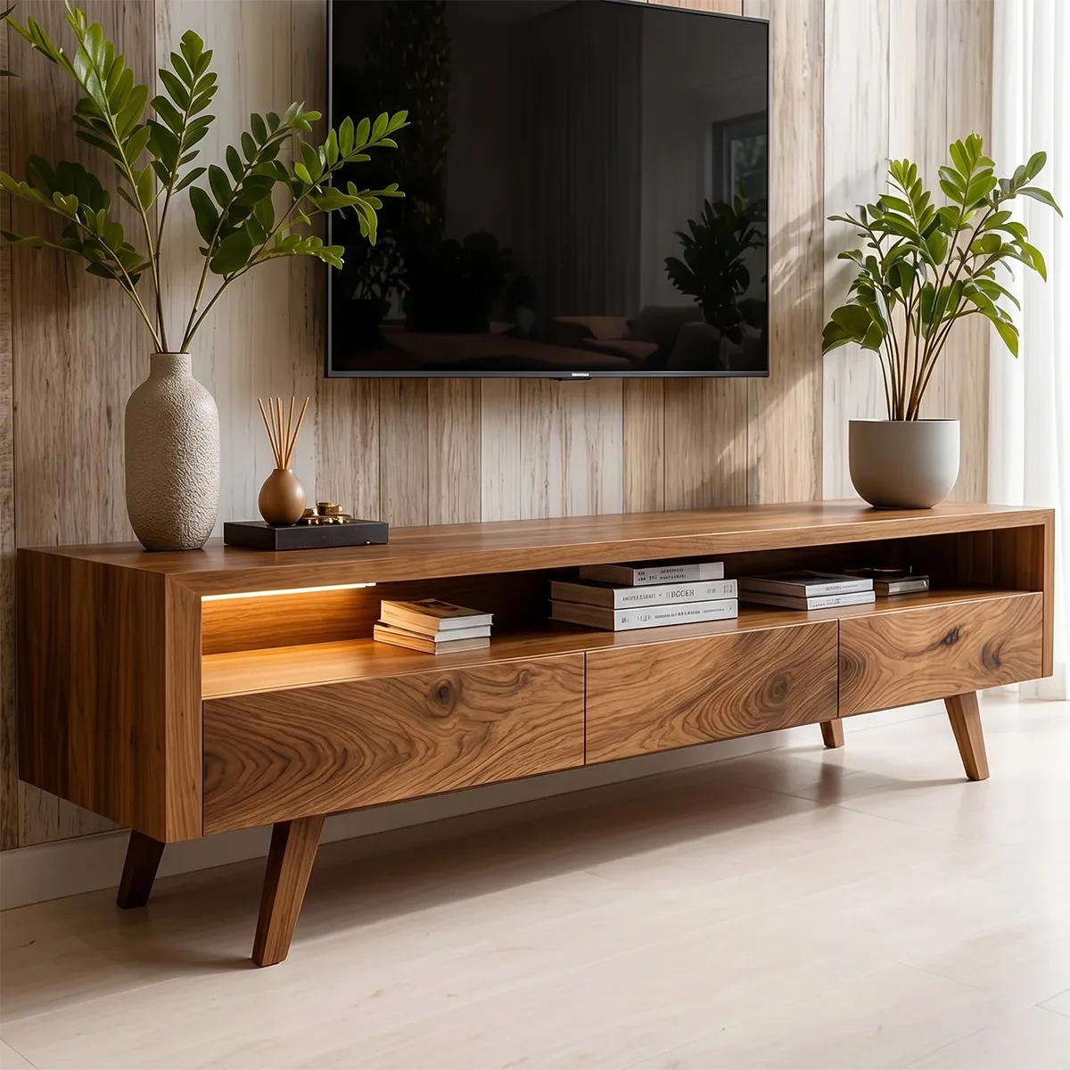 Modern TV Stand with Open Shelf and 3 Drawers