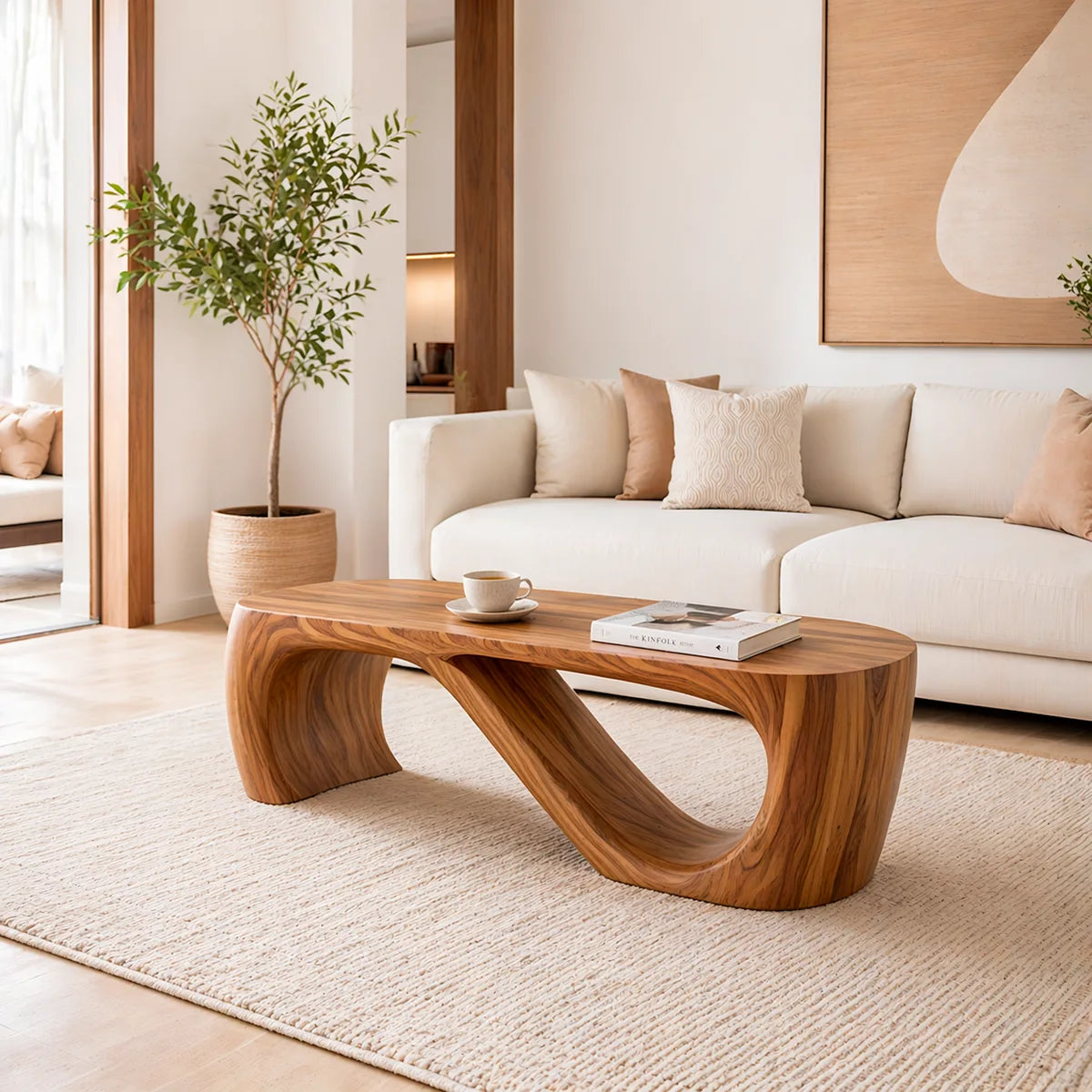 Modern Solid Wood Asymmetrical Sculptural Coffee Table