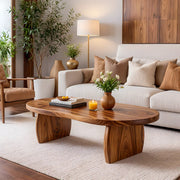 Modern Solid Wood Oval Coffee Table with Curved Slab Legs