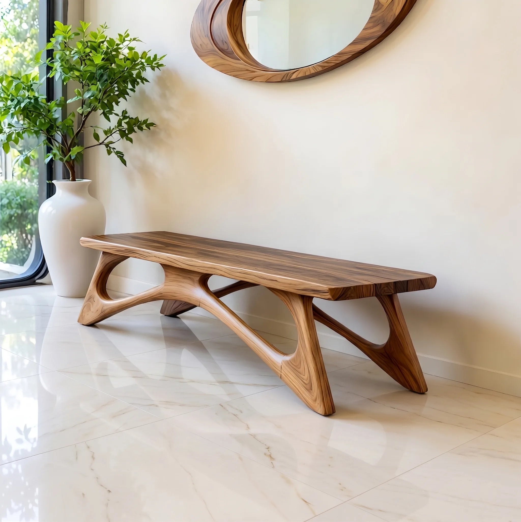 Organic Sculptural Solid Wood Bench