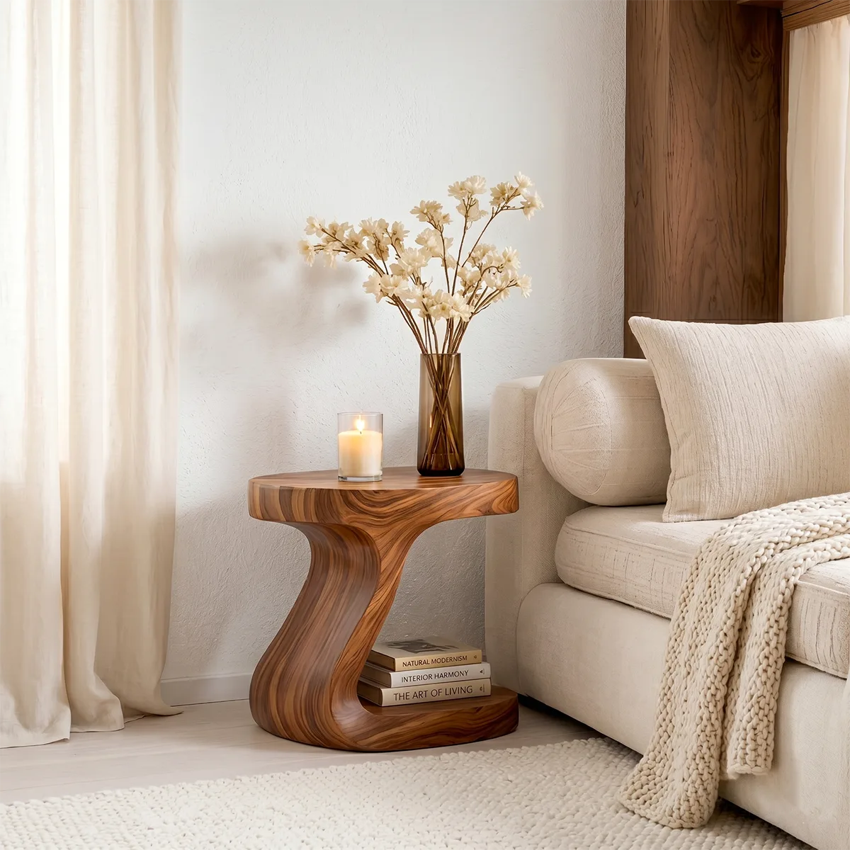 Handcrafted Sculptural Solid Wood Nightstand for Modern Bedrooms