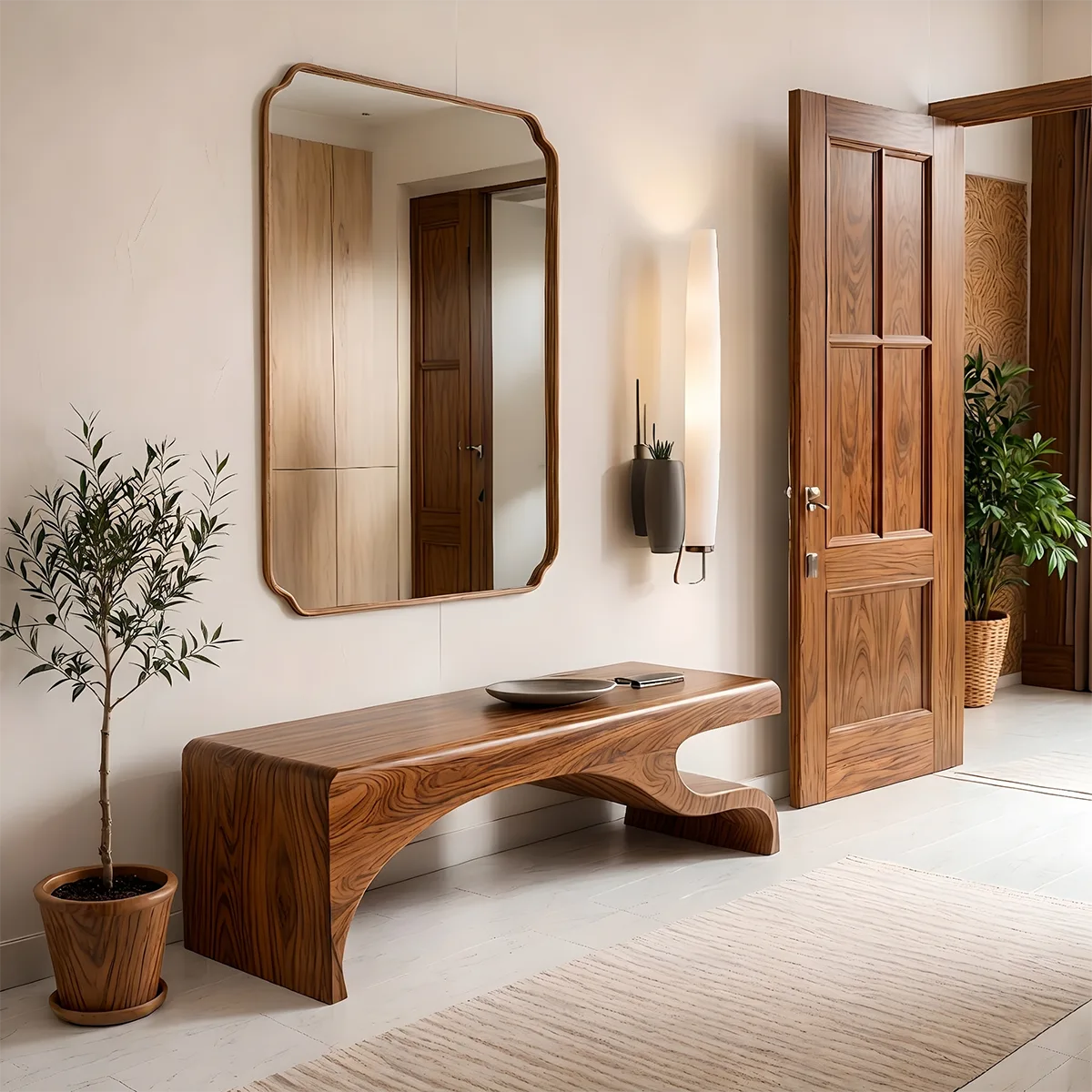 Organic Modern Solid Wood Entryway Bench