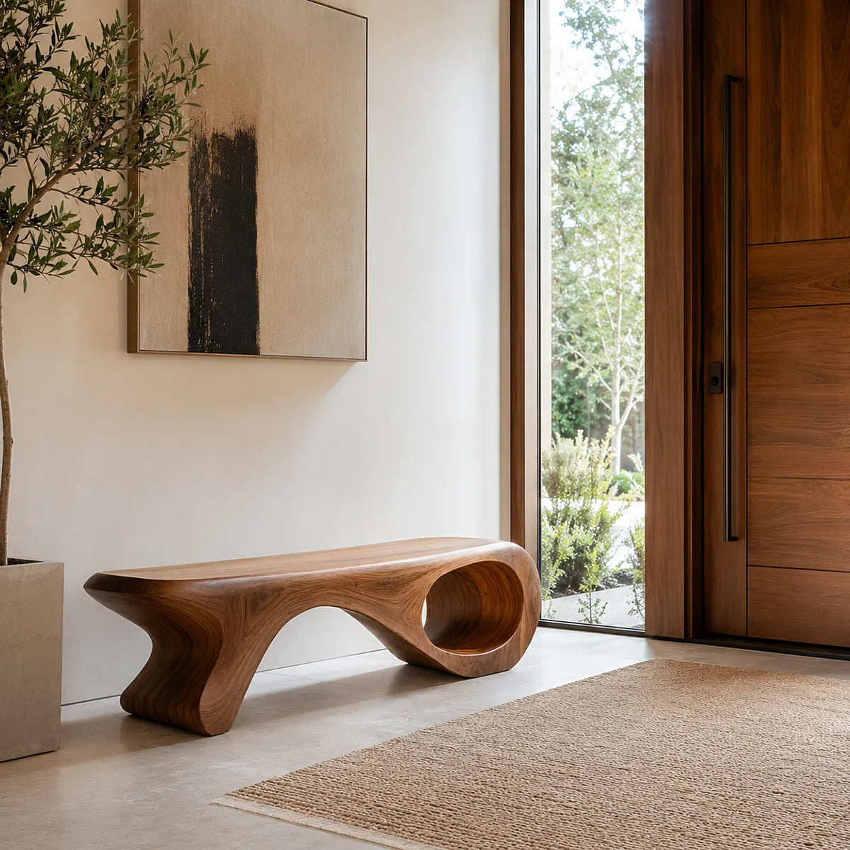 Sculptural Organic Solid Wood Bench