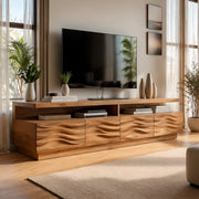 Wave Front TV Console with Open Shelves and 4 Drawers