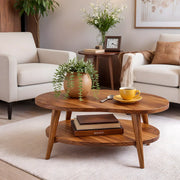 Mid Century Modern Solid Wood Two Tier Oval Coffee Table