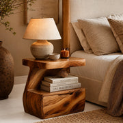 Handcrafted Solid Wood Nightstand Organic Bedside Table with Storage Drawer