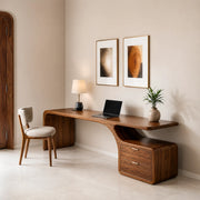 Solid Wood Executive Desk – Modern Organic Curved Writing Desk with Drawers TH003-3280