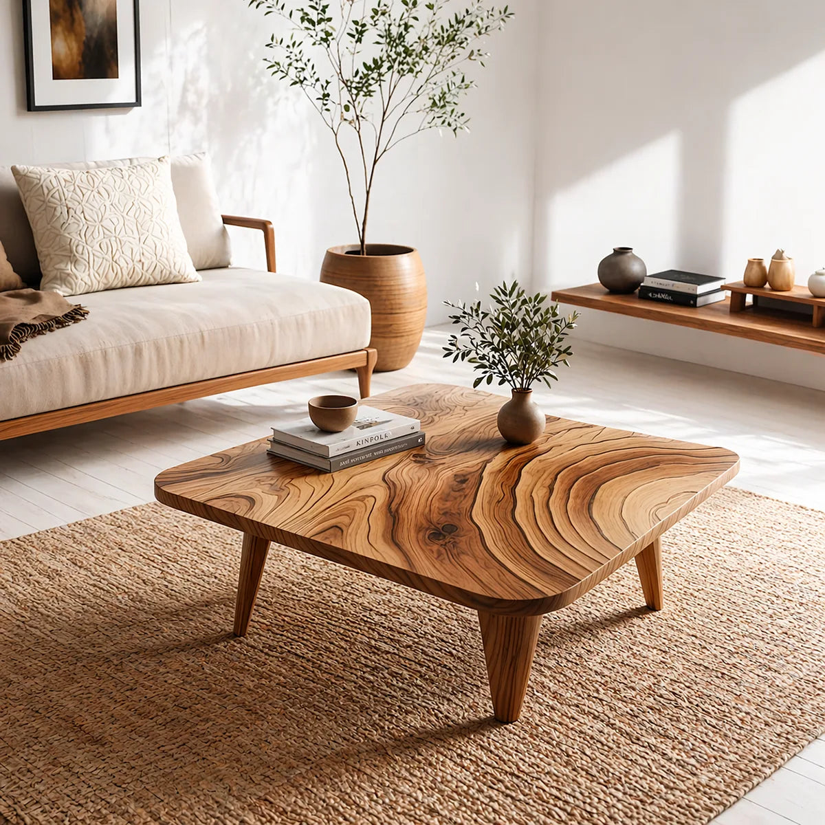 Mid Century Modern Solid Wood Square Coffee Table