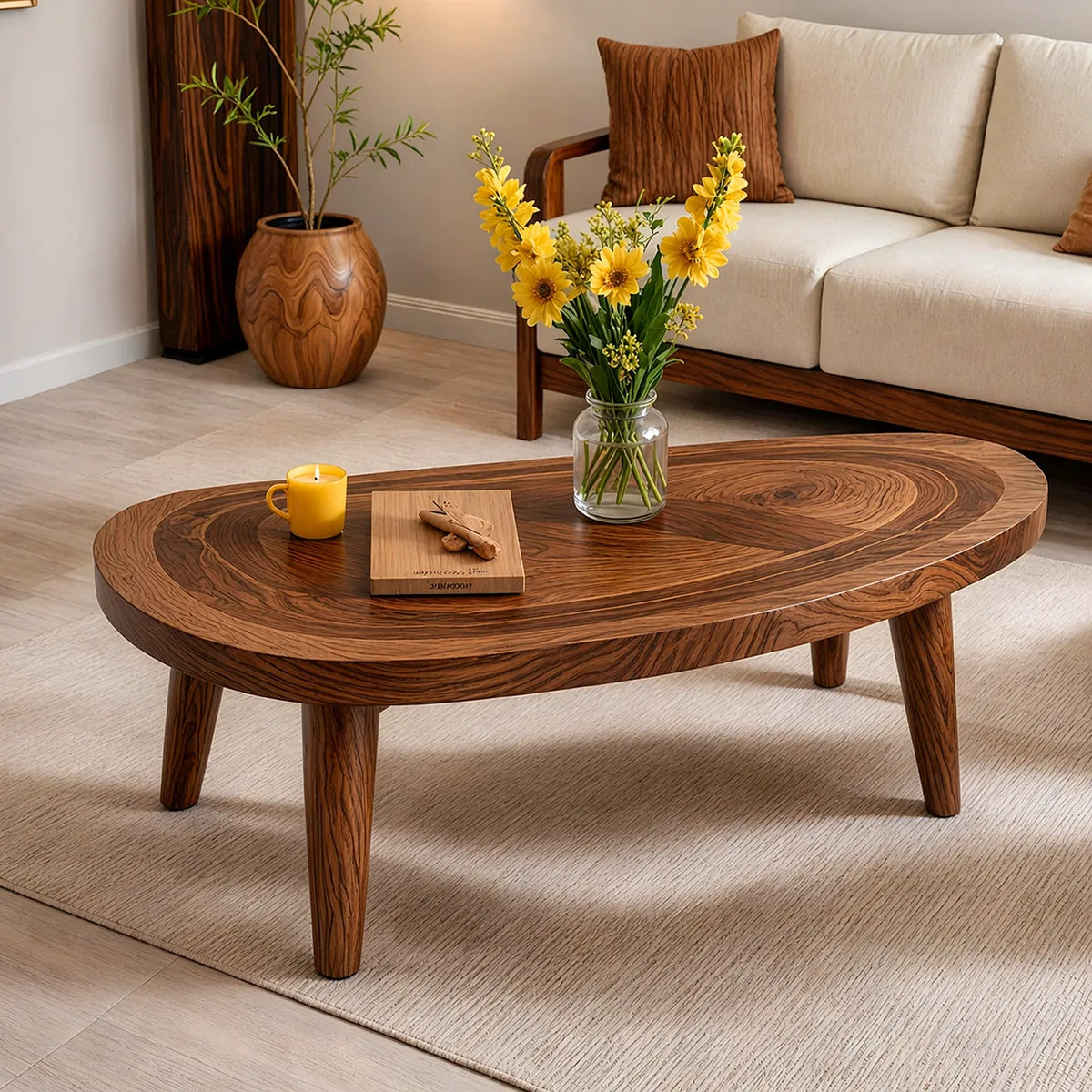 Mid Century Modern Solid Wood Organic Pebble Coffee Table