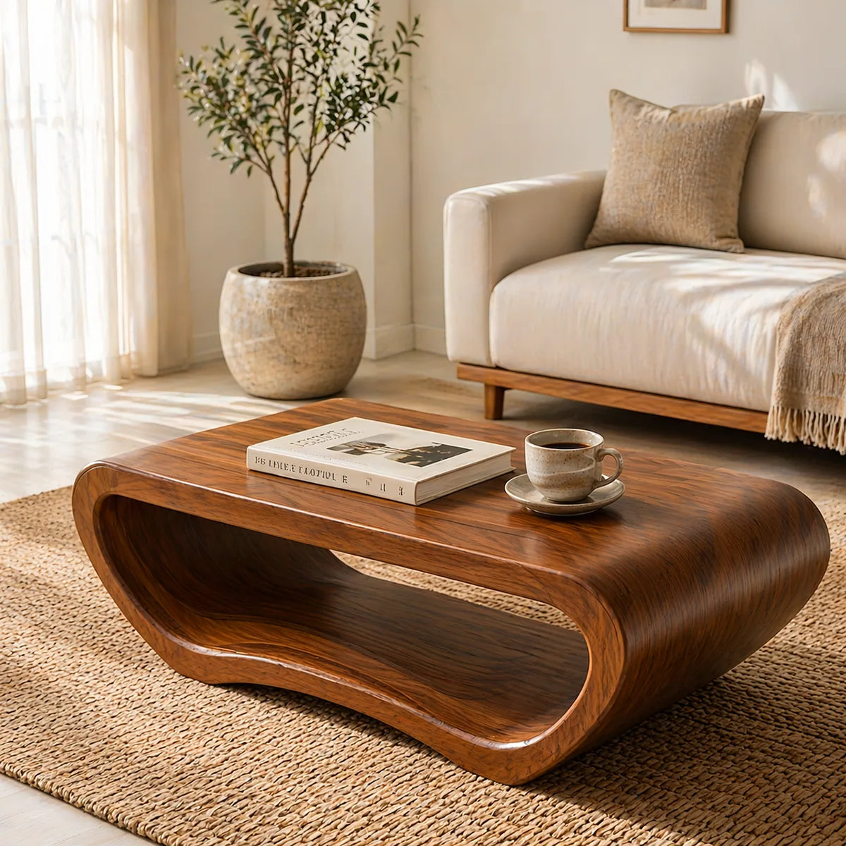Modern Solid Wood Continuous Loop Coffee Table