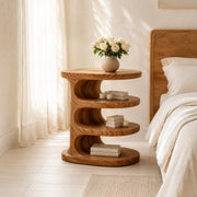 Handcrafted Solid Wood Round Nightstand Organic Open Shelf Bedside Table