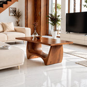 Modern Solid Wood Coffee Table with Sculptural Hourglass Base