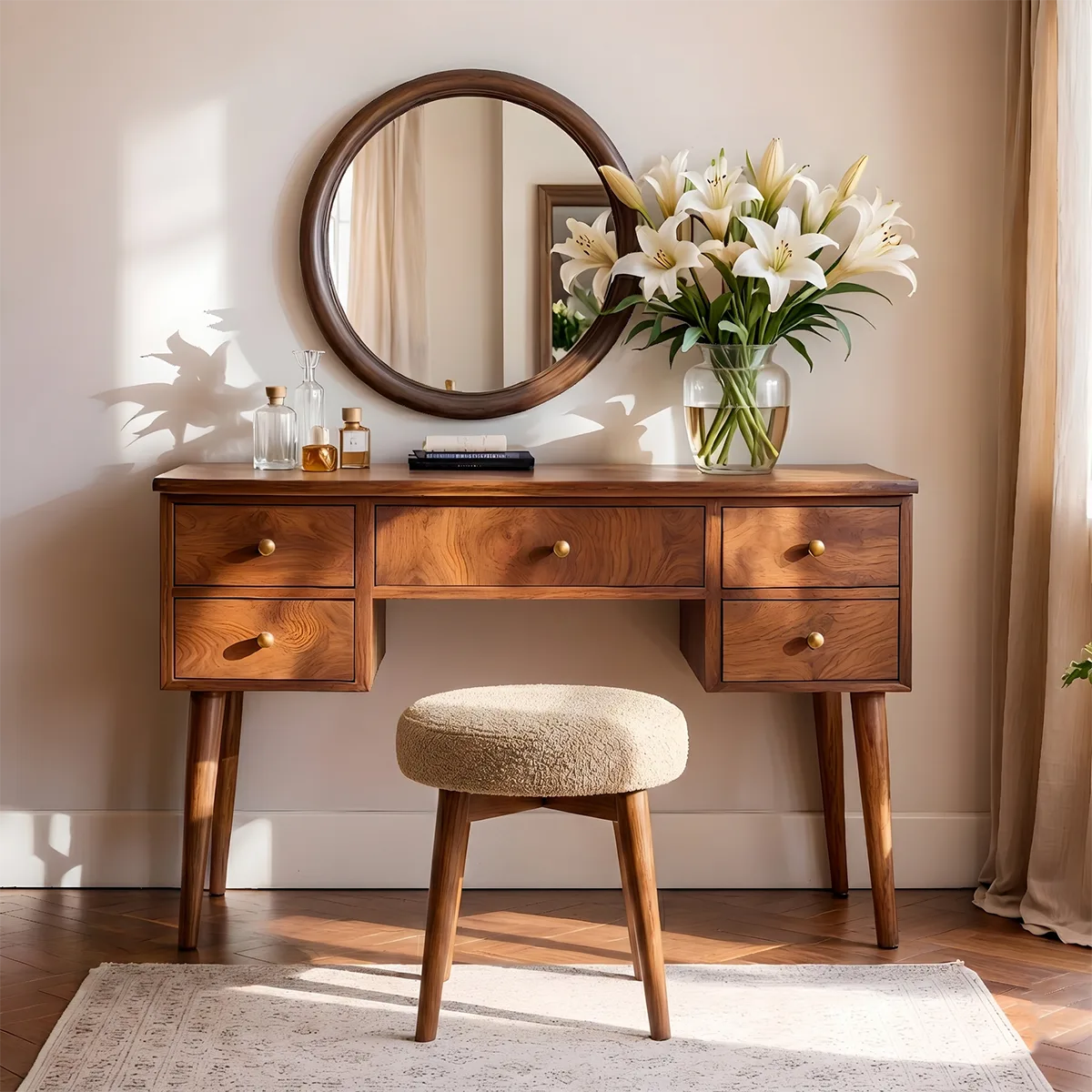 Mid Century Solid Wood Makeup Vanity Desk