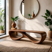 Organic Sculptural Solid Wood Bench for Modern Living Room and Entryway