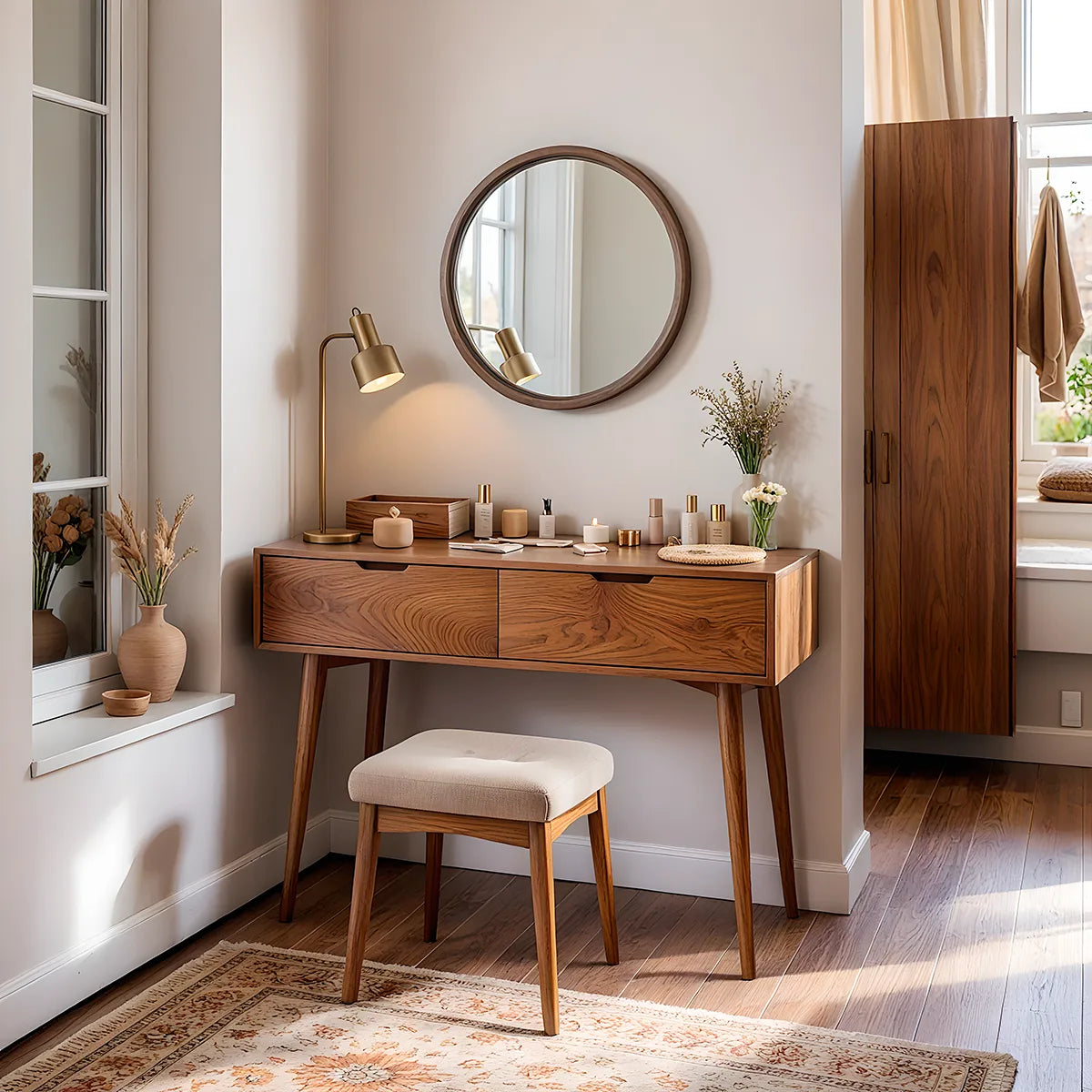 Minimalist Solid Wood Vanity Table with Drawers