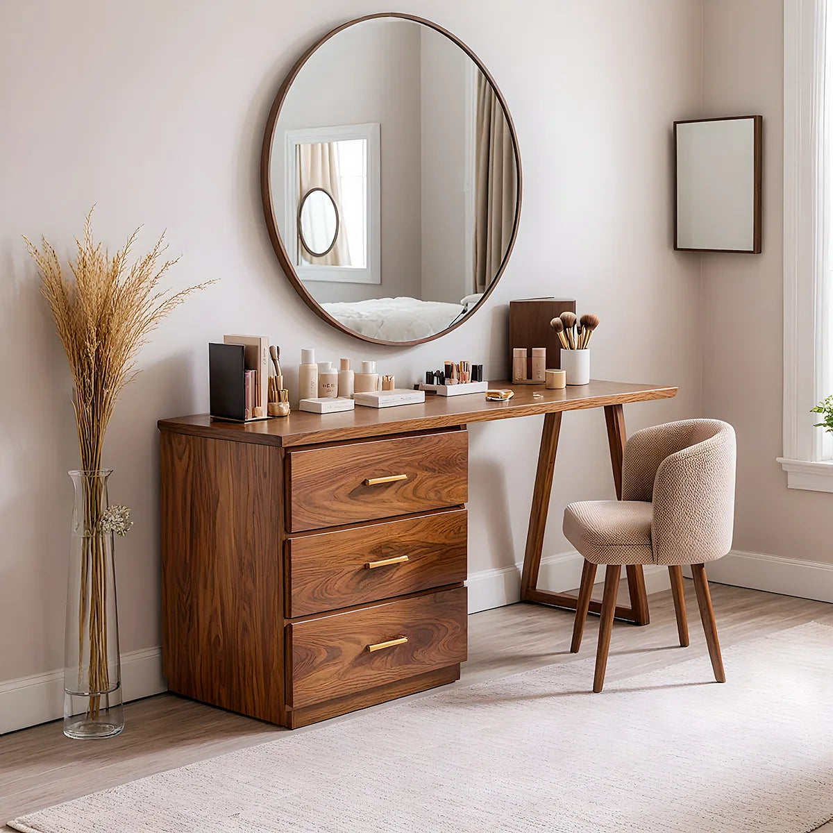 Modern Solid Wood Vanity Desk with Drawer Storage