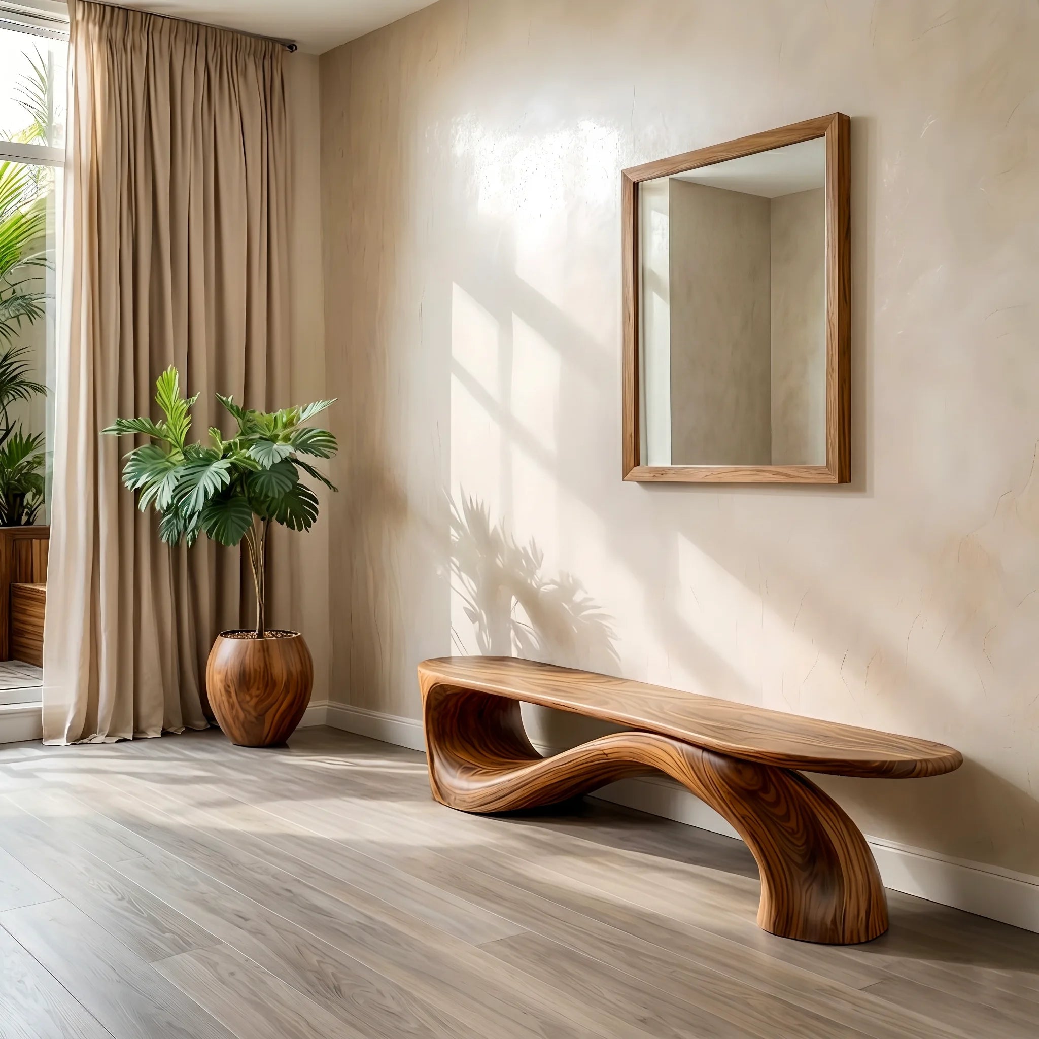 Handcrafted Organic Solid Wood Bench for Luxury Modern Entryway and Hallway Decor