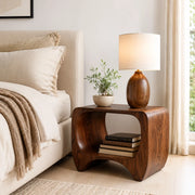 Organic Solid Wood Nightstand with Open Storage Shelf