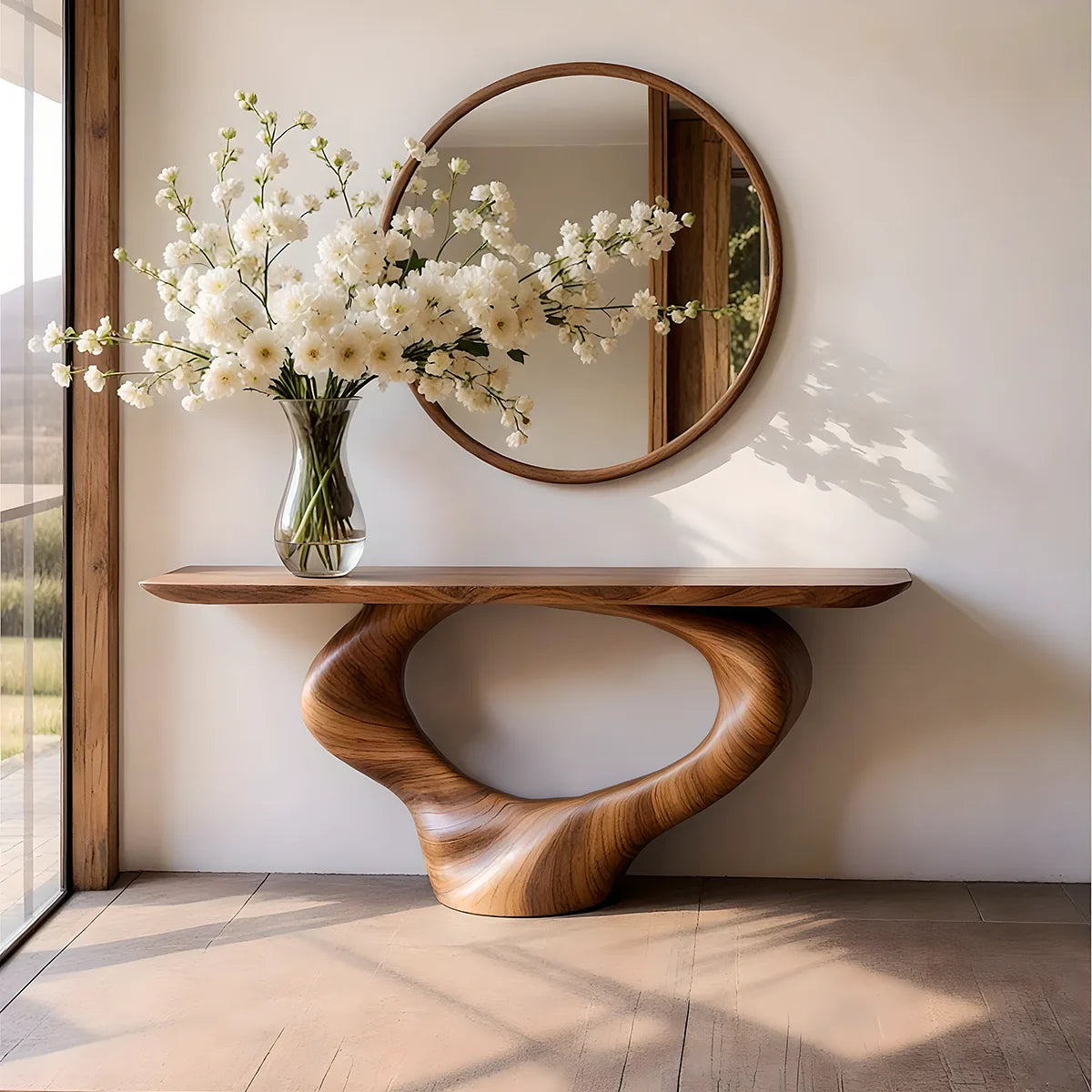 Sculptural Wood Console Table, Organic Modern Entryway Table