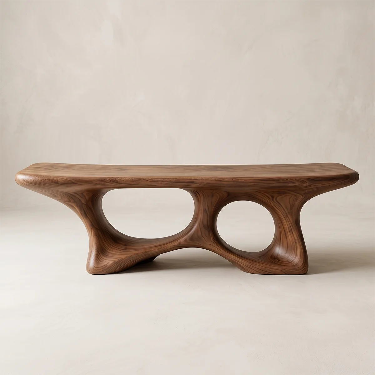 Sculptural Entryway Bench, Organic Modern Bench with Architectural Openwork Base TH003-5014