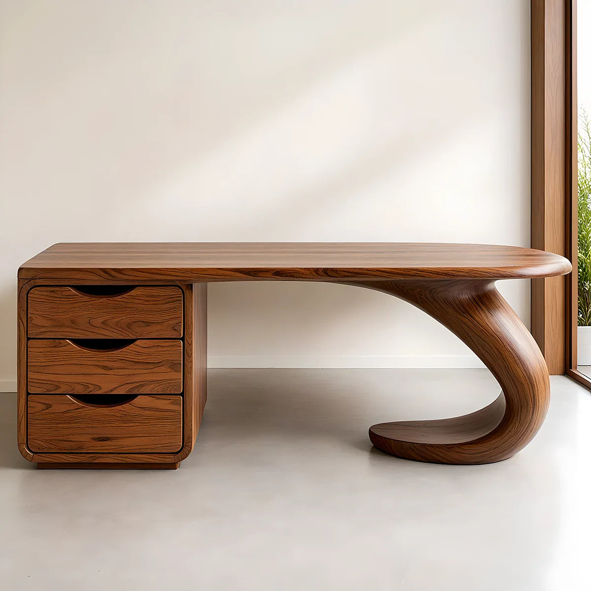 Sculptural Executive Desk | Modern Waterfall Office Desk with Storage TH003-5960