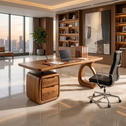 Solid Wood Executive Desk | Sculptural Rustic Office Desk with Drawers TH003-9935
