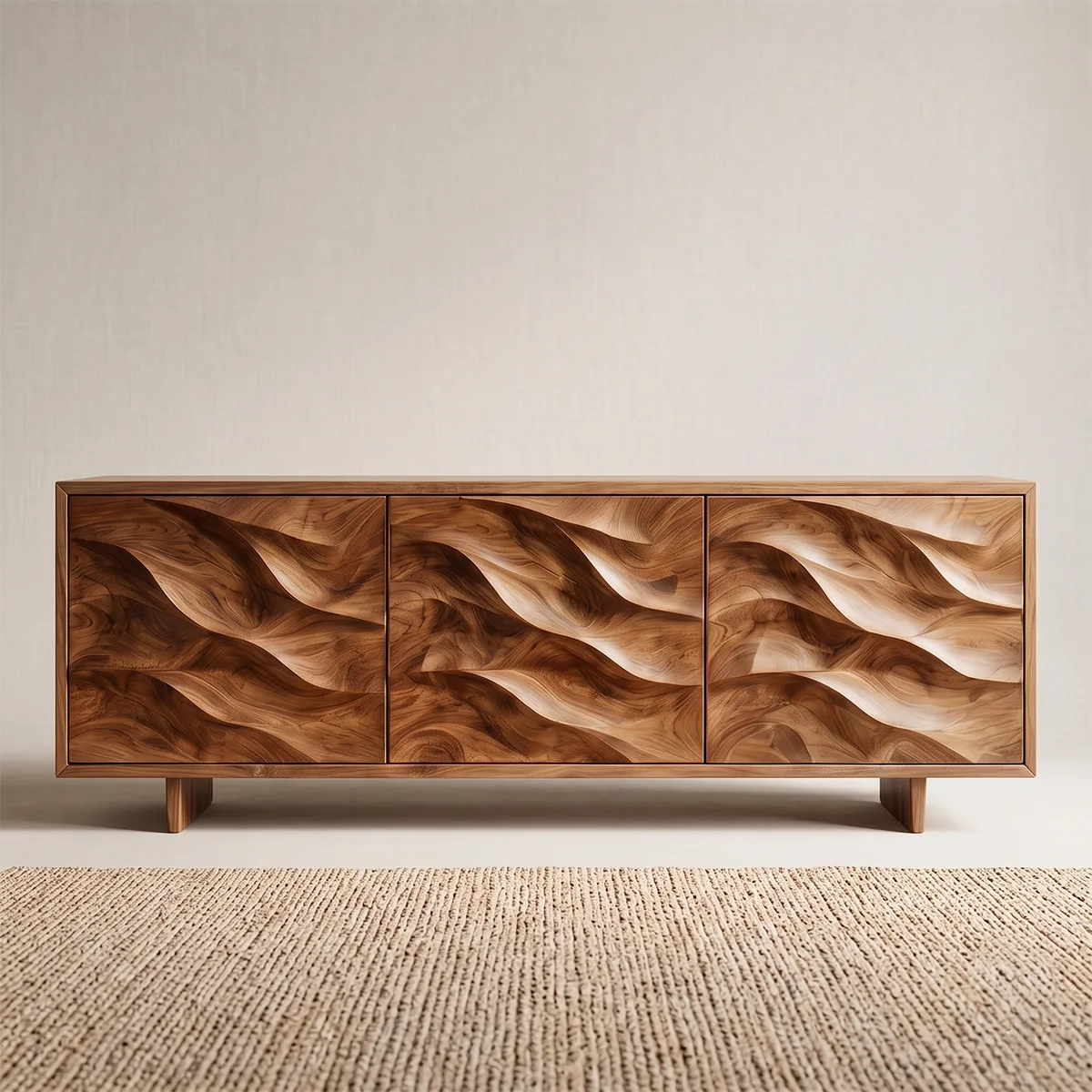 Wave Carved Solid Wood Sideboard | Organic Modern Buffet Cabinet for Dining & Living Room TH003-3569