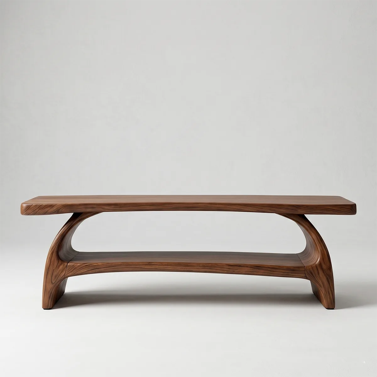 Handcrafted Solid Wood Entryway Bench with Sculptural Shelf for Modern Organic Interiors