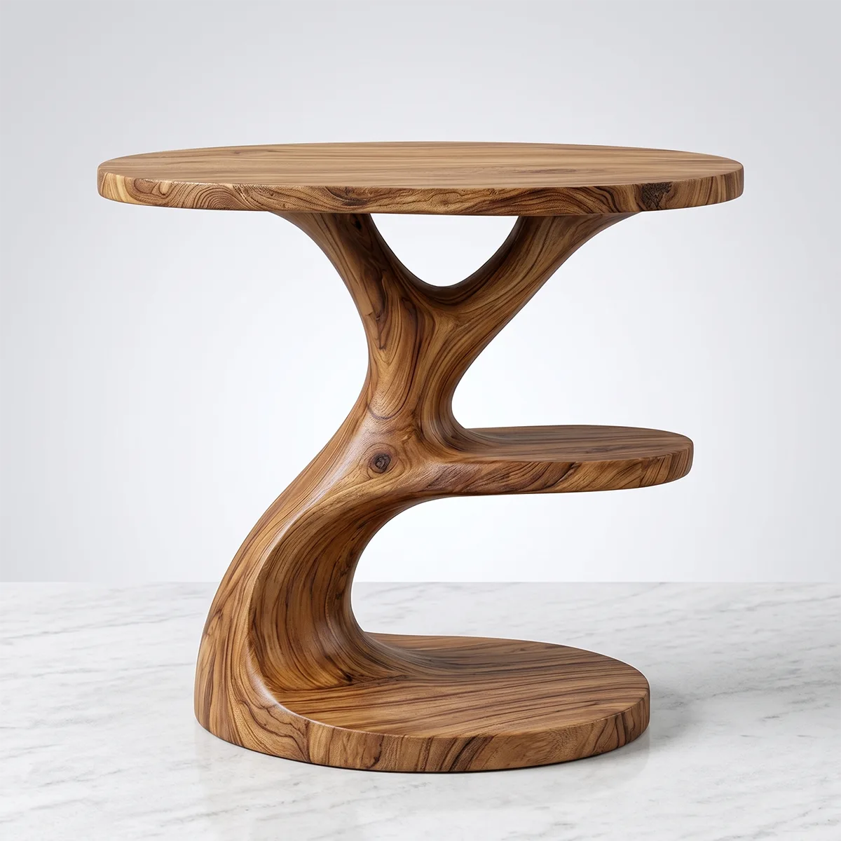 Sculptural Solid Wood End Table with Shelves | Organic Design TH003-3115