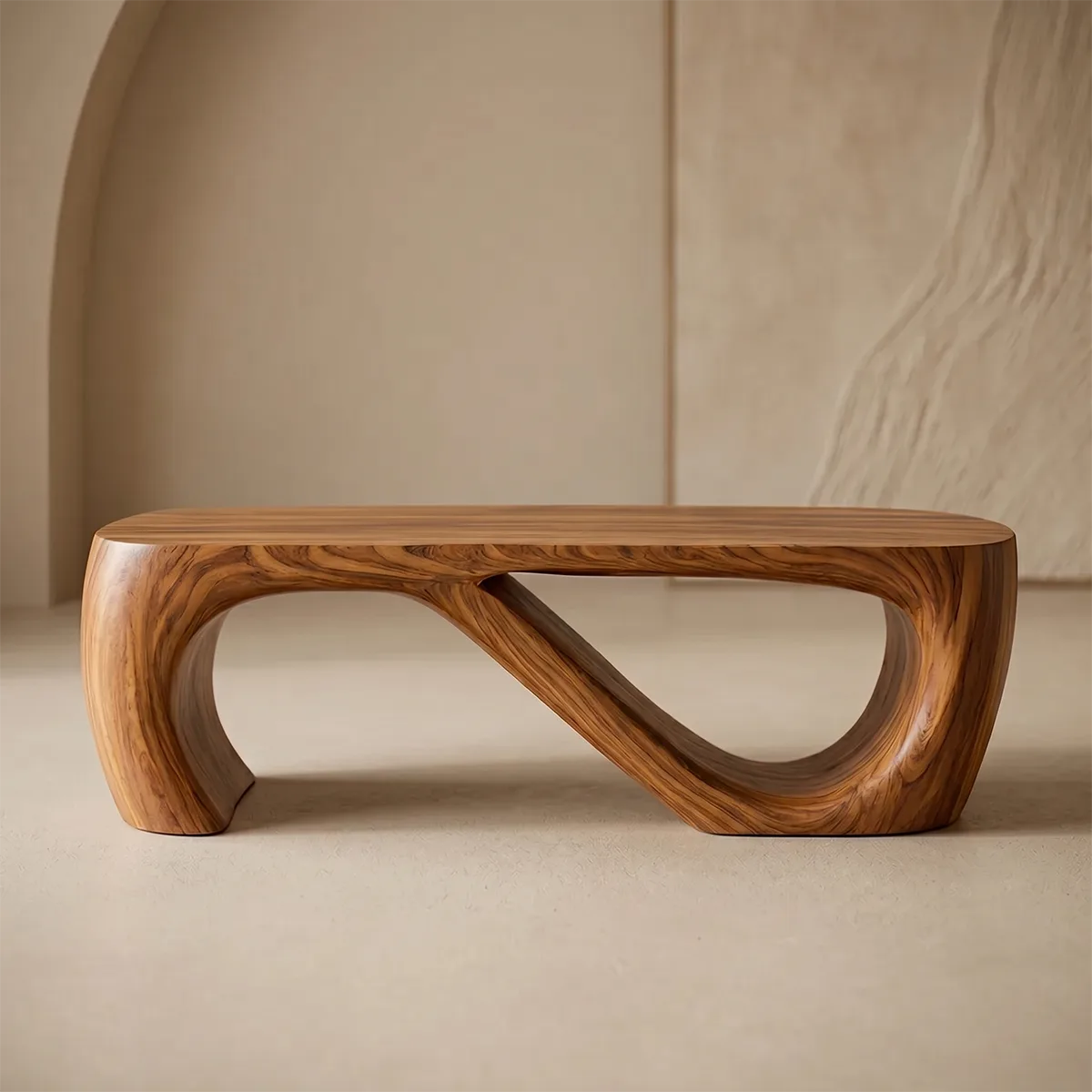 Modern Solid Wood Asymmetrical Sculptural Coffee Table
