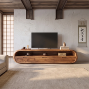 Modern Curved TV Stand with 3 Drawers & Open Shelf | Low Profile Media Console TH003-7SLN5DB