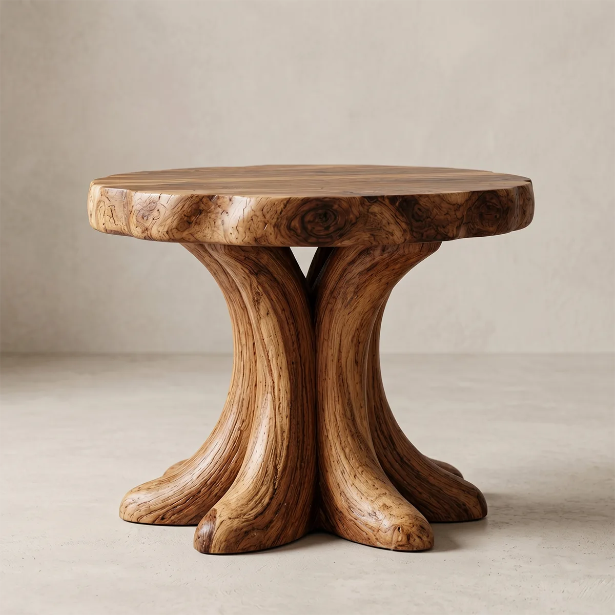 Round Solid Wood Side Table | Sculptural Pedestal Design TH003-7512
