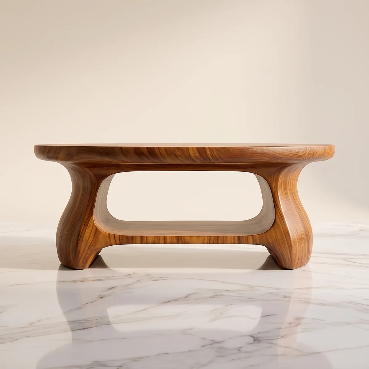 Modern Round Coffee Table with Shelf | Sculptural Wood Coffee Table for Living Room TH003-3167