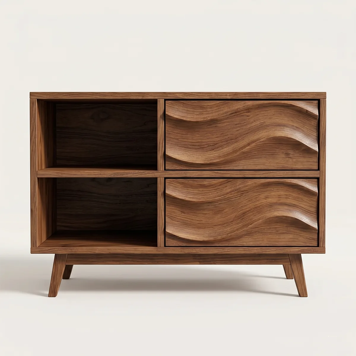 Modern Solid Wood End Table with Storage | Mid Century Side Table with 2 Drawers & Open Shelves TH003-4573