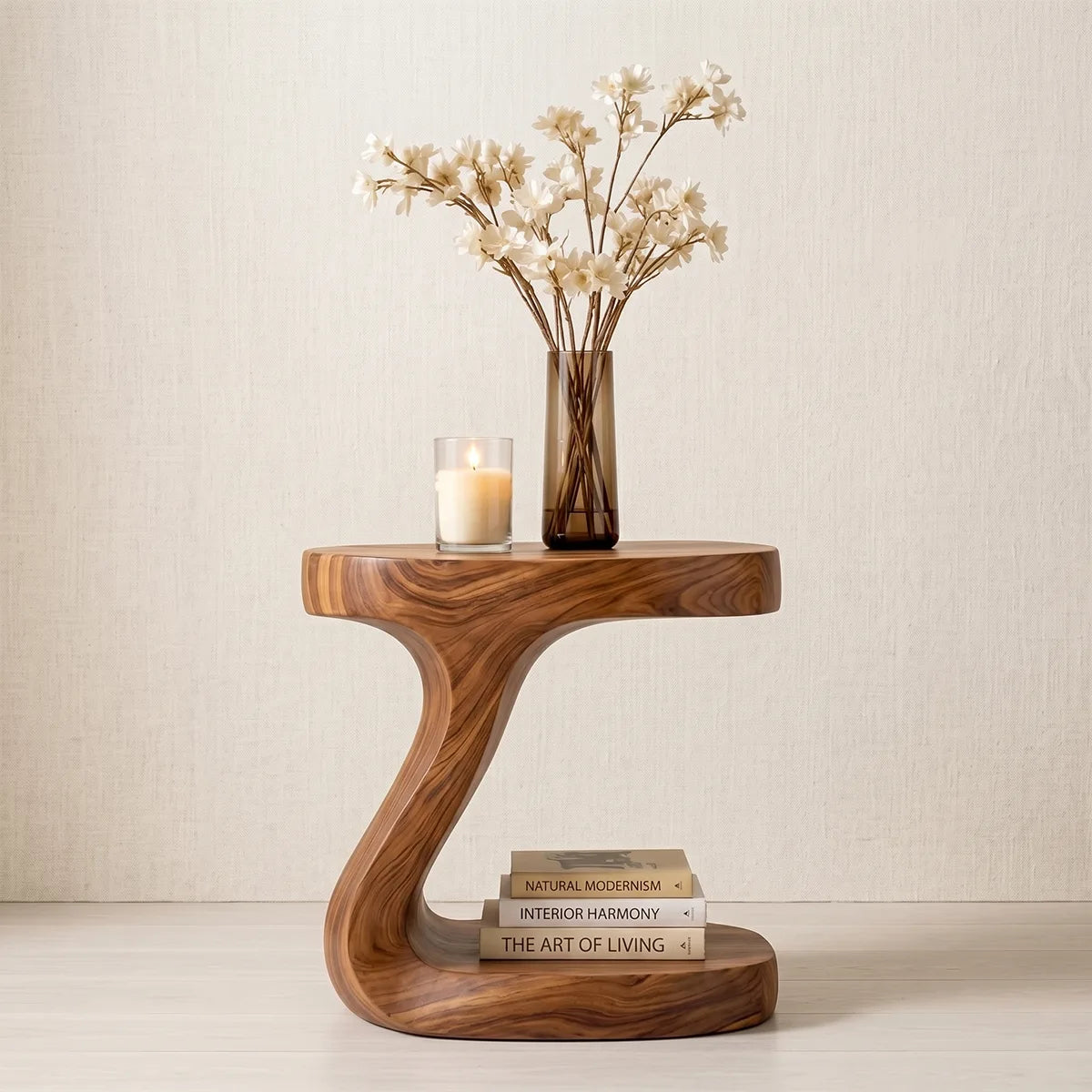 Handcrafted Sculptural Solid Wood Nightstand for Modern Bedrooms