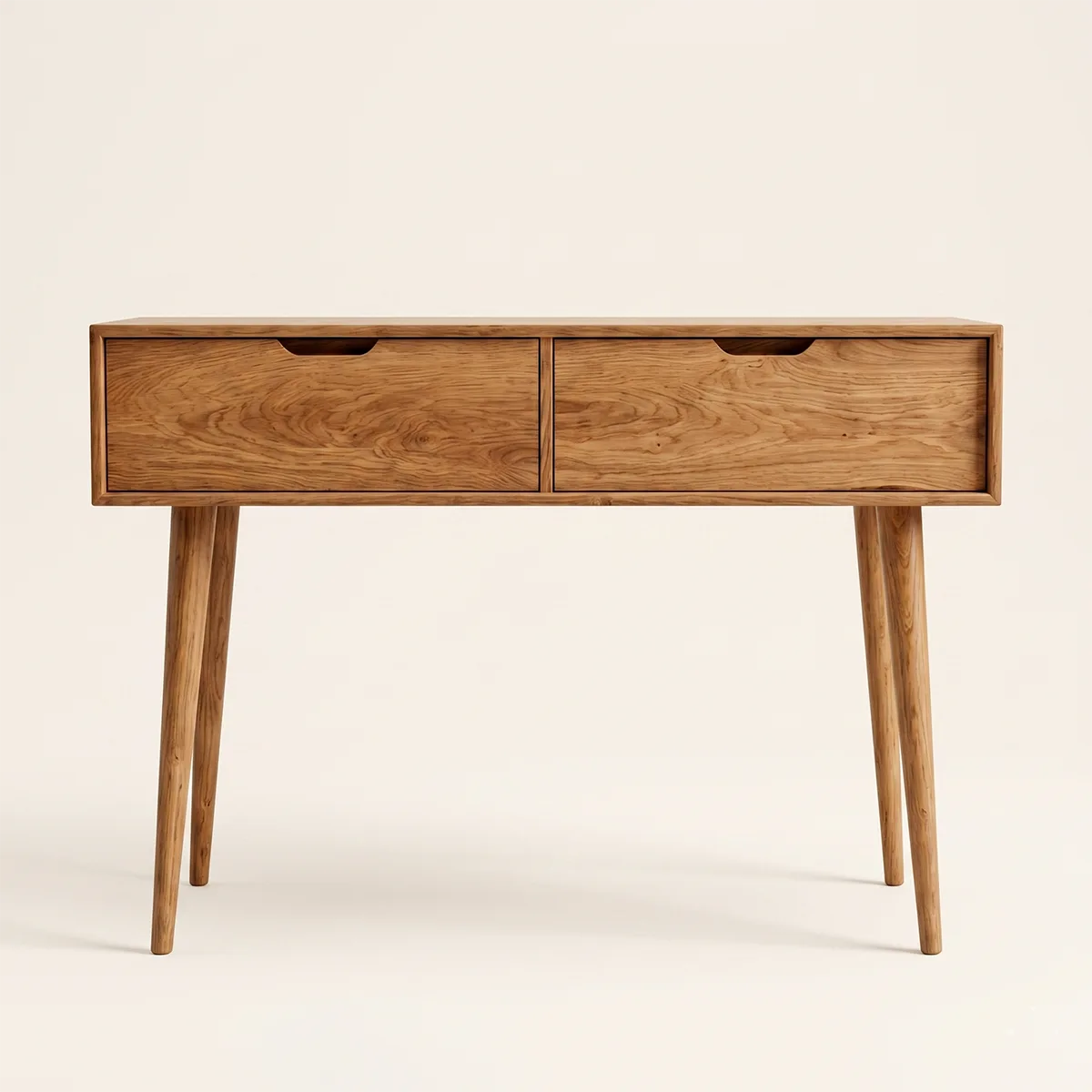 Minimalist Solid Wood Vanity Desk with Large Drawers and Oval Mirror