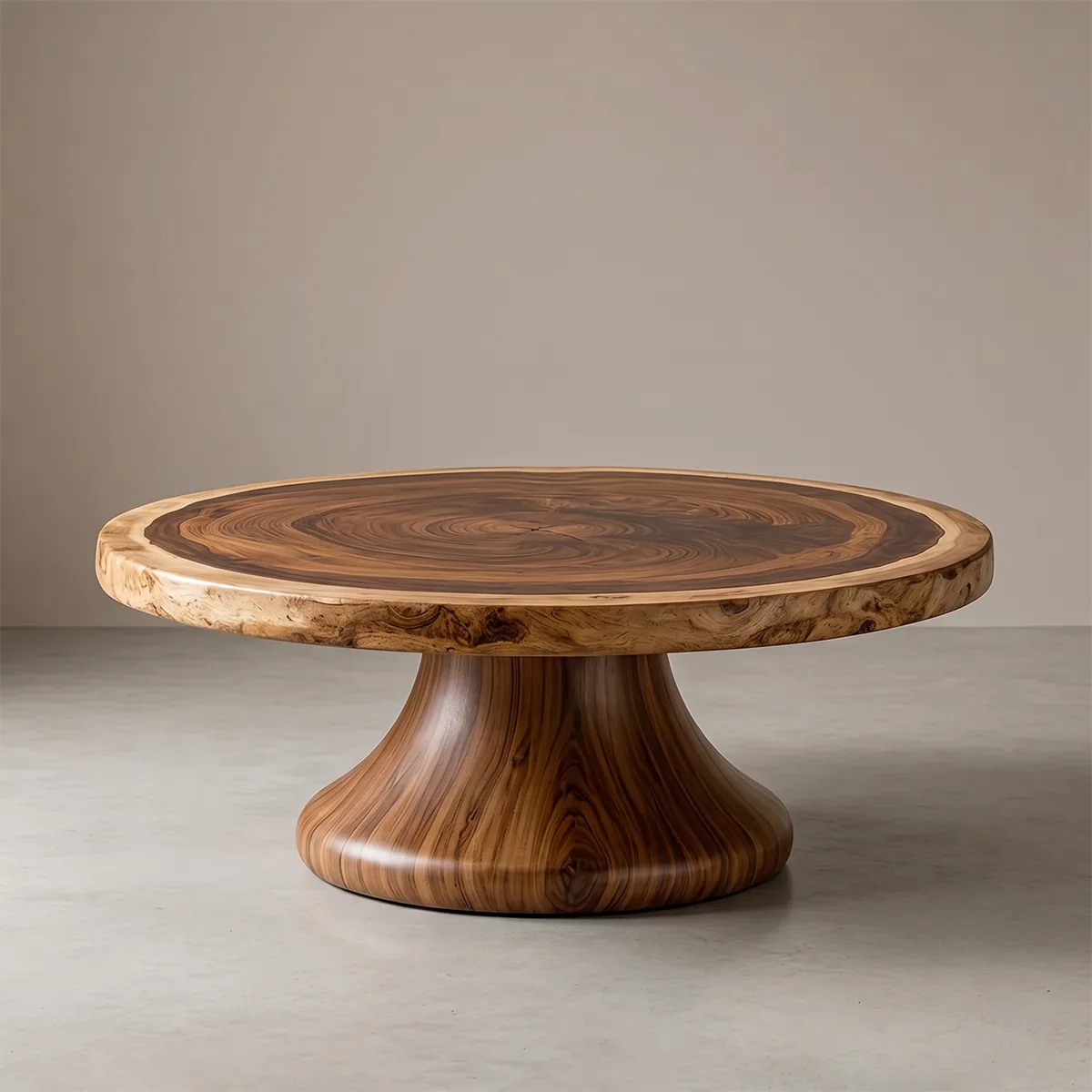 Round Solid Wood Coffee Table – Rustic Modern Pedestal Design TH003-9563