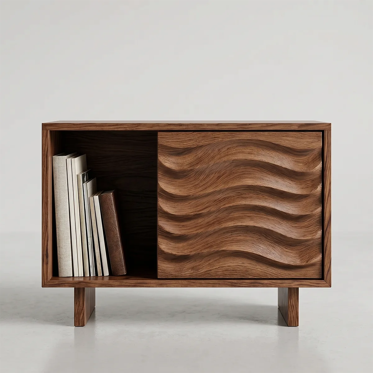 Modern Solid Wood End Table with Sliding Door | Mid Century Storage Side Table for Living Room TH003-7699