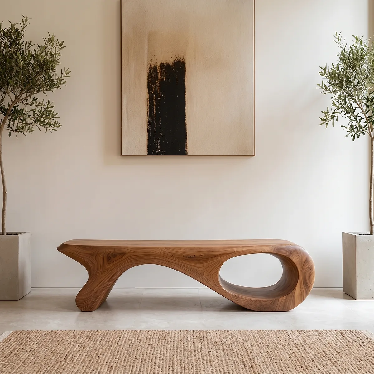 Sculptural Organic Solid Wood Bench