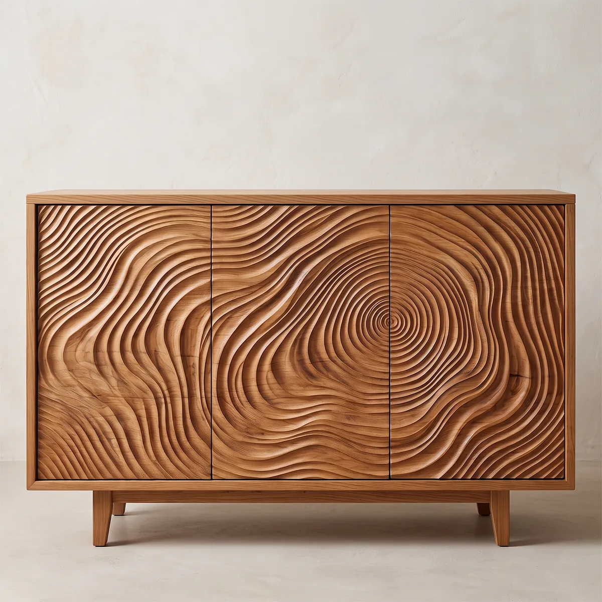 Tree Ring Carved Solid Wood Sideboard | Sculptural Buffet Cabinet for Organic Modern Interiors TH003-6042