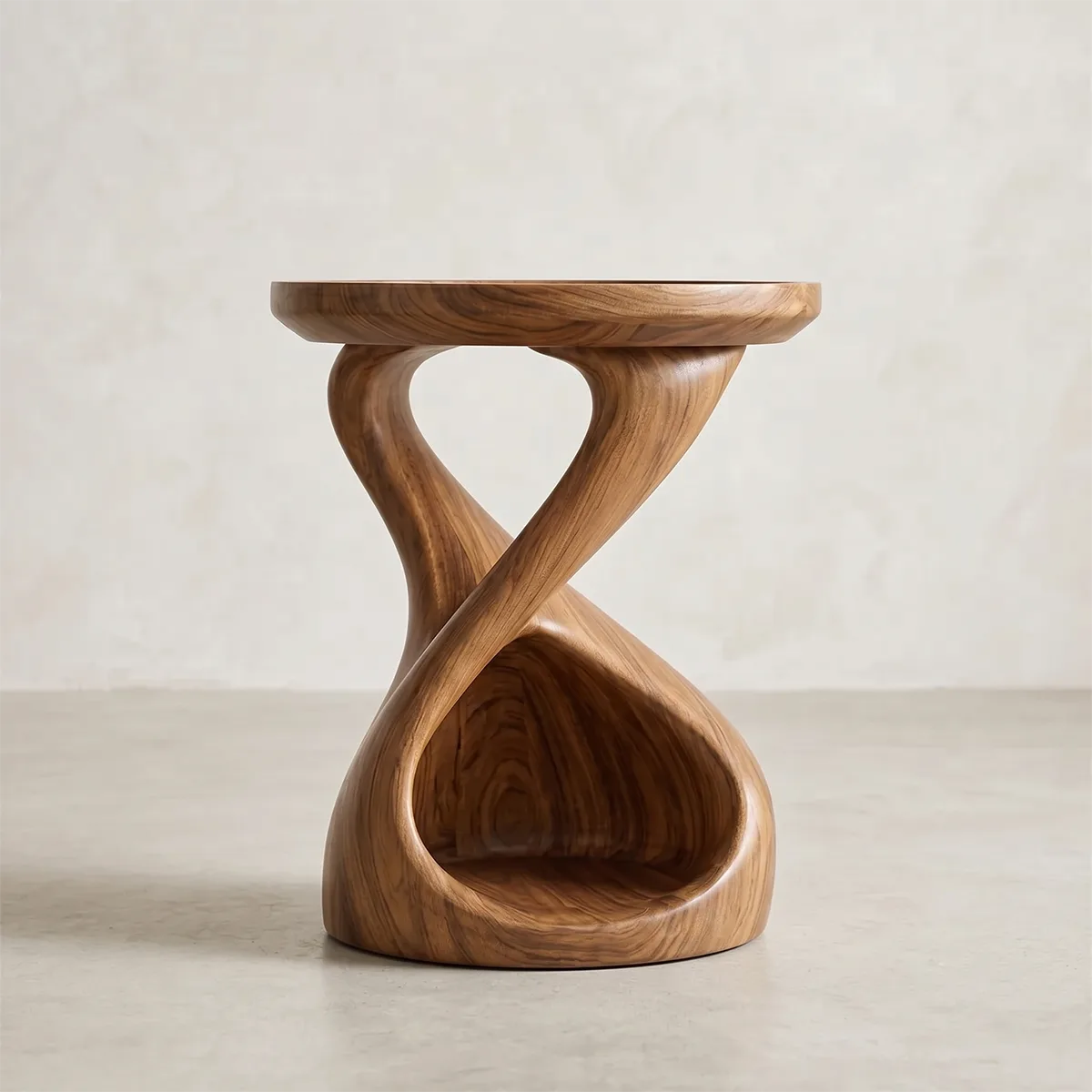 Hourglass Solid Wood Side Table with Storage | Sculptural End Table TH003-8108